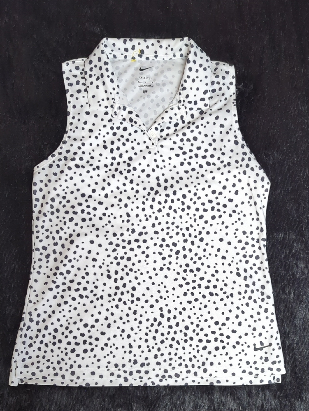 NEW Nike Sleeveless Polo Top White with Black Dot Print Women's Size Medium
